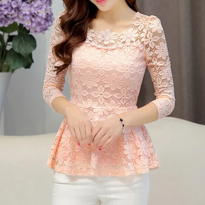 Blouse Vintage Dentelle Manches Longues - Grandes Tailles S-5XL