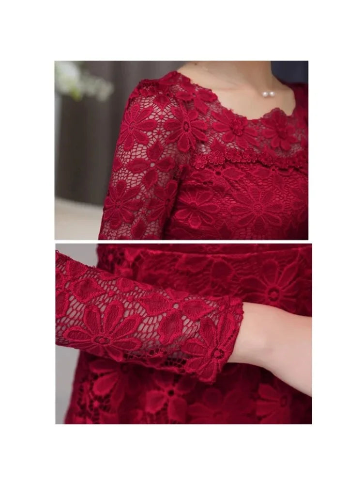 Blouse Vintage Dentelle Manches Longues - Grandes Tailles S-5XL