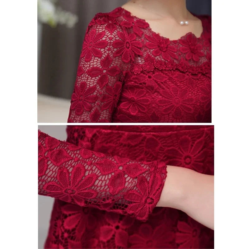 Blouse Vintage Dentelle Manches Longues Plissée - Grandes Tailles S-5XL