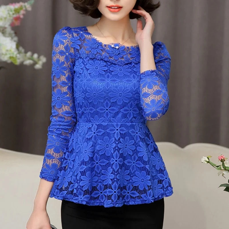 Blouse Vintage Dentelle Manches Longues - Grandes Tailles S-5XL
