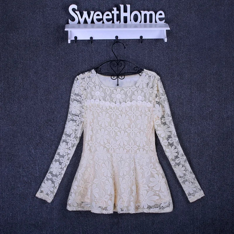 Blouse Vintage Dentelle Manches Longues Plissée - Grandes Tailles S-5XL