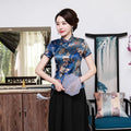 Blouse Traditionnelle Chinoise Grande Taille 3XL-5XL - Manches Courtes Fleurs