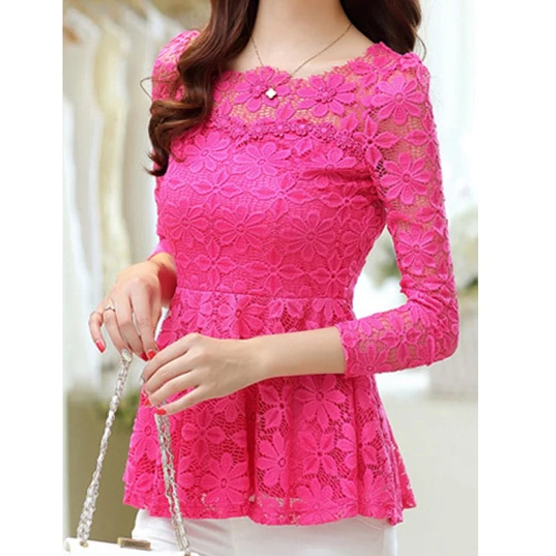 Blouse Vintage Dentelle Manches Longues - Grandes Tailles S-5XL