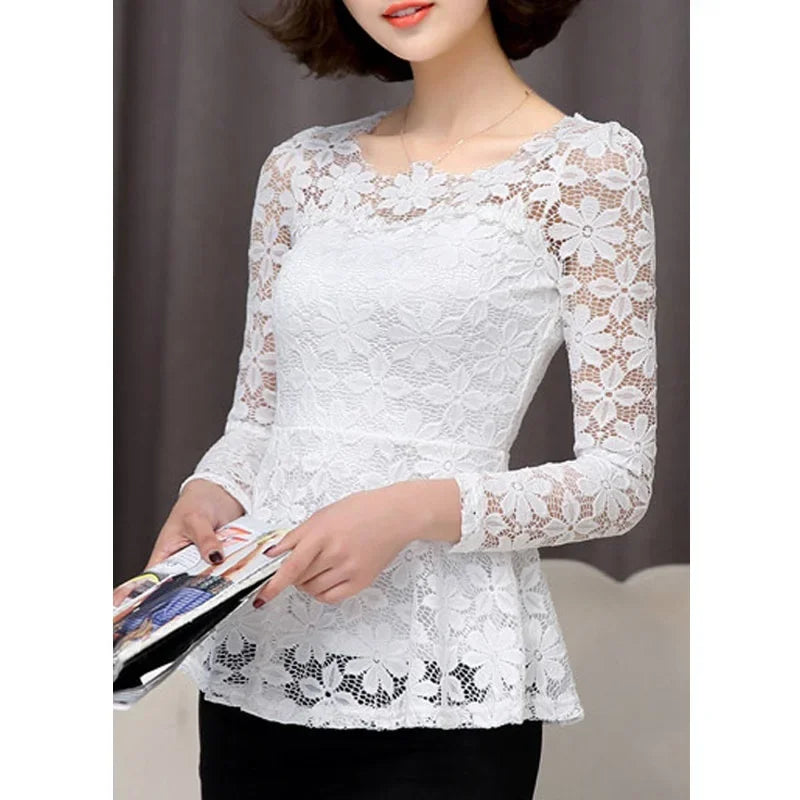 Blouse Vintage Dentelle Manches Longues Plissée - Grandes Tailles S-5XL