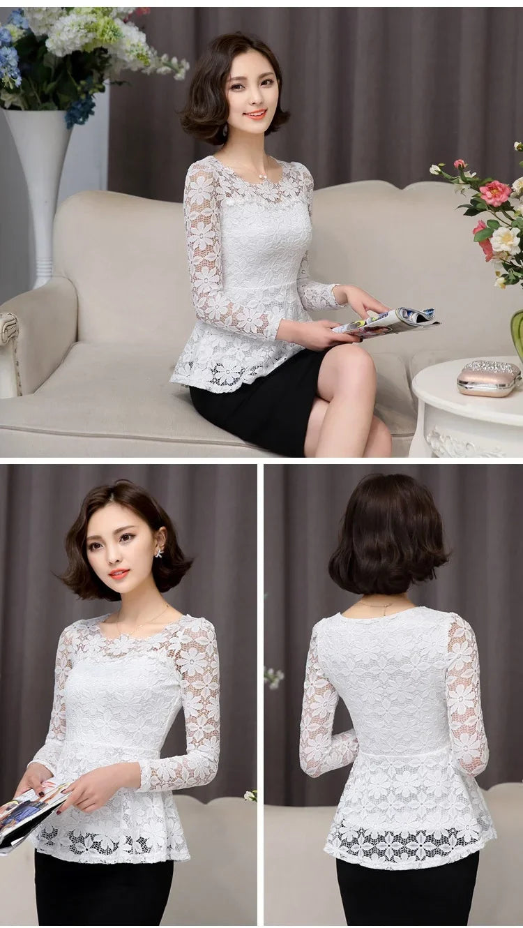 Blouse Vintage Dentelle Manches Longues Plissée - Grandes Tailles S-5XL