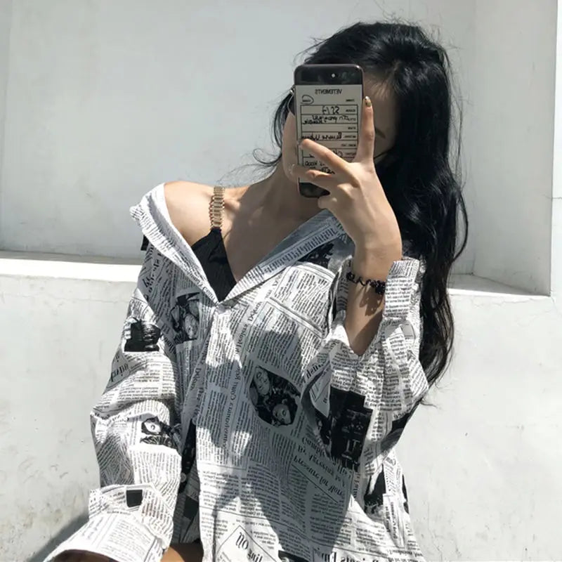 Blouse Style Boyfriend Unisexe Vintage Manches Longues - Grandes Tailles 3XL