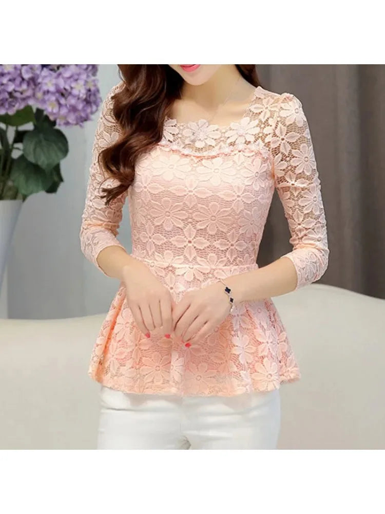 Blouse Vintage Dentelle Manches Longues - Grandes Tailles S-5XL