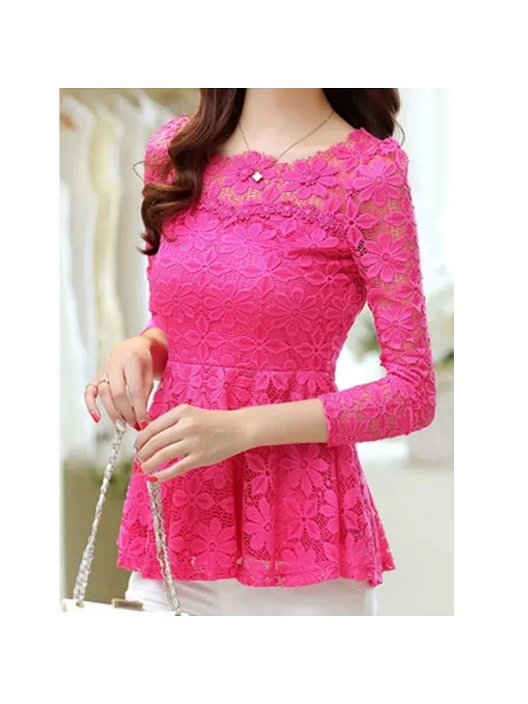 Blouse Vintage Dentelle Manches Longues - Grandes Tailles S-5XL