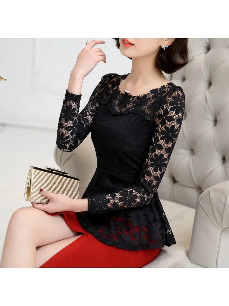 Blouse Vintage Dentelle Manches Longues - Grandes Tailles S-5XL