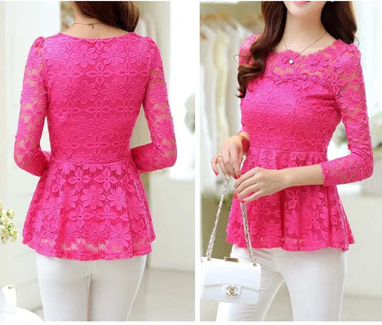 Blouse Vintage Dentelle Manches Longues Plissée - Grandes Tailles S-5XL