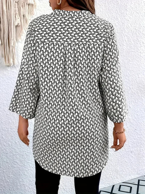 Blouse Imprimée Col Cranté Manches 3/4 - Grandes Tailles 1XL-5XL