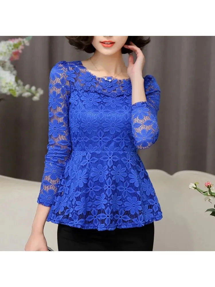 Blouse Vintage Dentelle Manches Longues - Grandes Tailles S-5XL