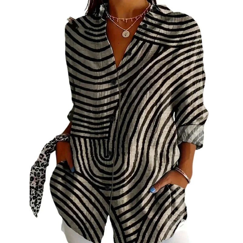 Blouse Casual Col V Manches Longues Couleur Unie - Grandes Tailles 1XL-5XL
