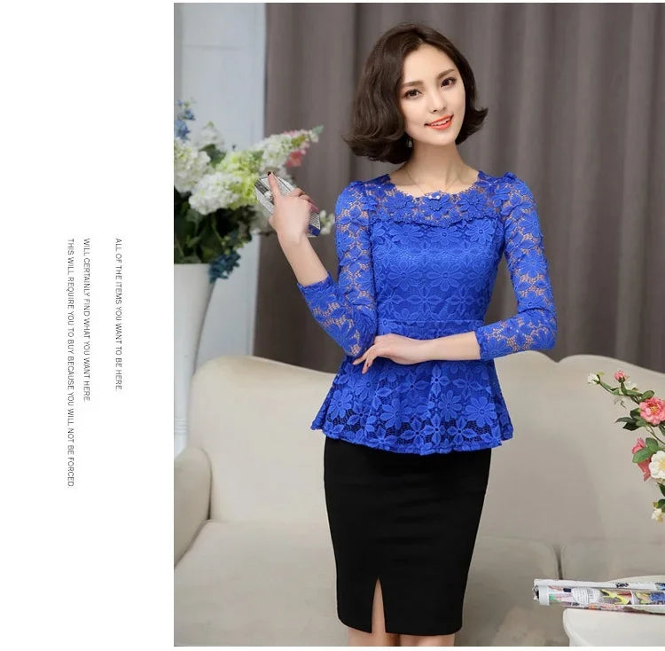 Blouse Vintage Dentelle Manches Longues Plissée - Grandes Tailles S-5XL