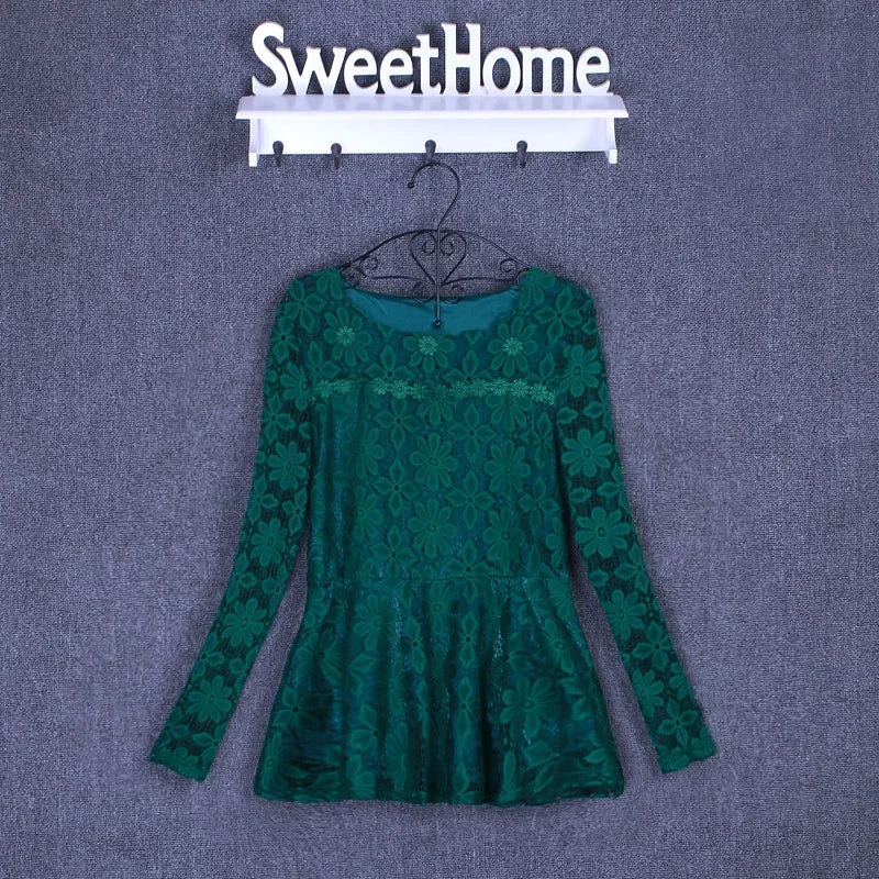 Blouse Vintage Dentelle Manches Longues Plissée - Grandes Tailles S-5XL
